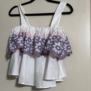 Asos ruffle floral embroidered top